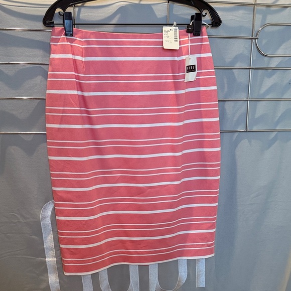 KORS Michael Kors Dresses & Skirts - Kors Michael Kors Flamingo Pink and White Striped Skirt; Sz 10; Brand New!!